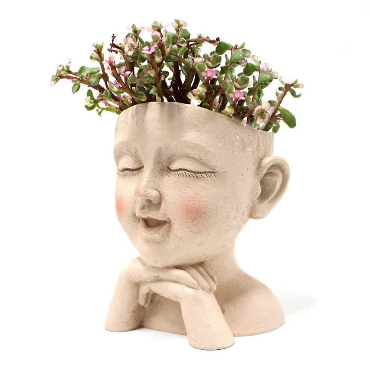 Cute Face Resin Cactus Design Flower Pot for Succulents and Herbs in Nurseries and Home Plants