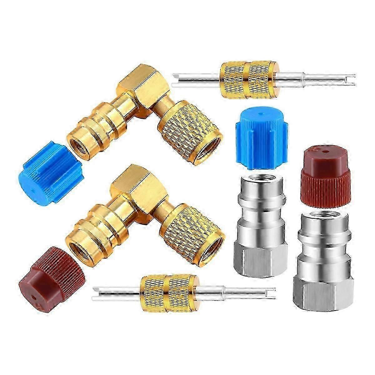 R12 to R134A AC Fitting Conversion Adapter Kit, Quick Coupler Valve A/C 90 Port Retrofit Adapter H