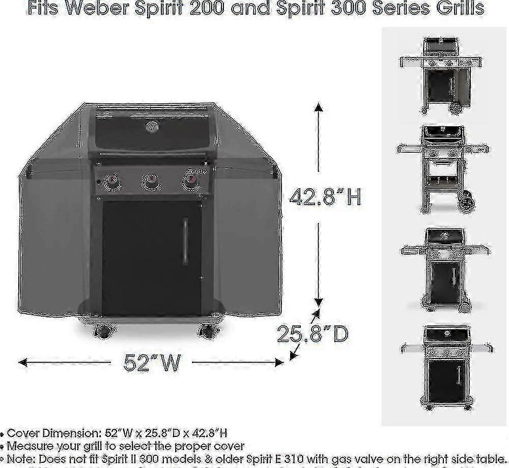 Κάλυμμα σχάρας 52 ιντσών για Weber Spirit 200 και 300 σειρές, κάλυμμα σχάρας μπάρμπεκιου για εξωτερική σχάρα, αδιάβροχο κάλυμμα μπάρμπεκιου βαρέως τύπου, ανθεκτικό μπάρμπεκιου -
