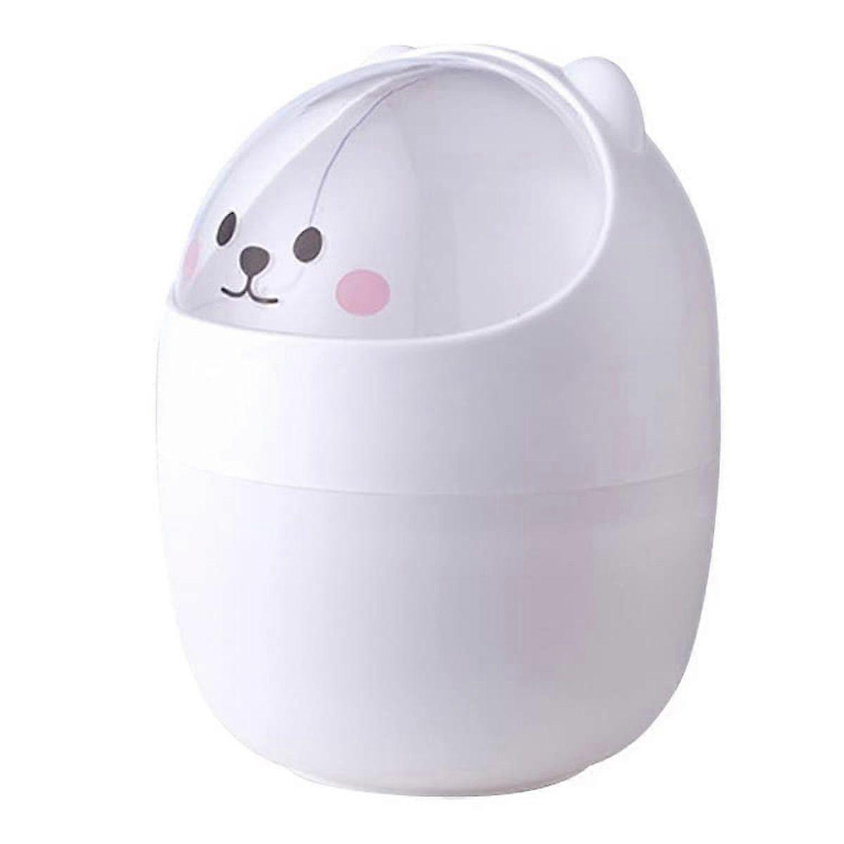 Mini Desktop Trash Can Cute Appearance Large Opening Desk Plastic Garbage Can Detachable Waste Basket with Lid ,White