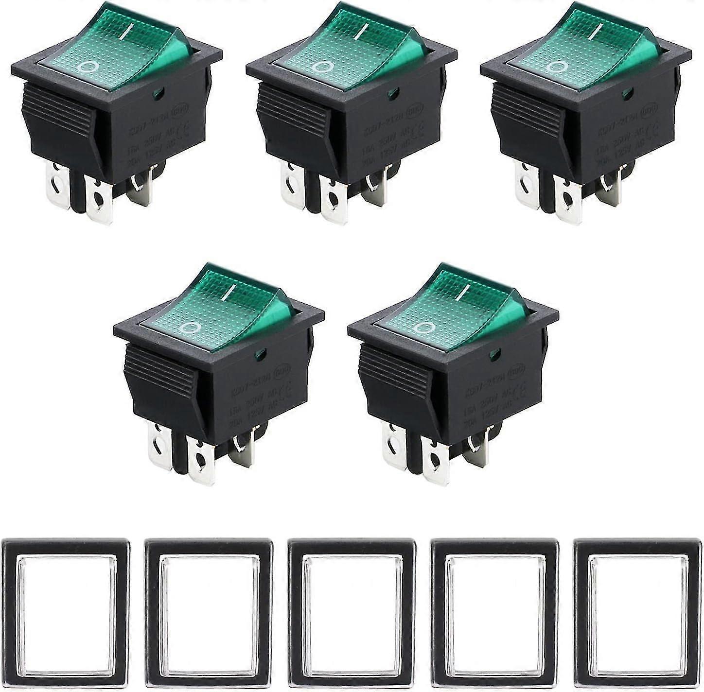 Interrupteur  bascule Push Fit 250v, interrupteur marche-arrt  4 broches - 5 pices Interrupteur  bascule de bateau ON-OFF DPST Interrupteur  bascule lumineux vert AC 250V 15A / 125V 20A avec W