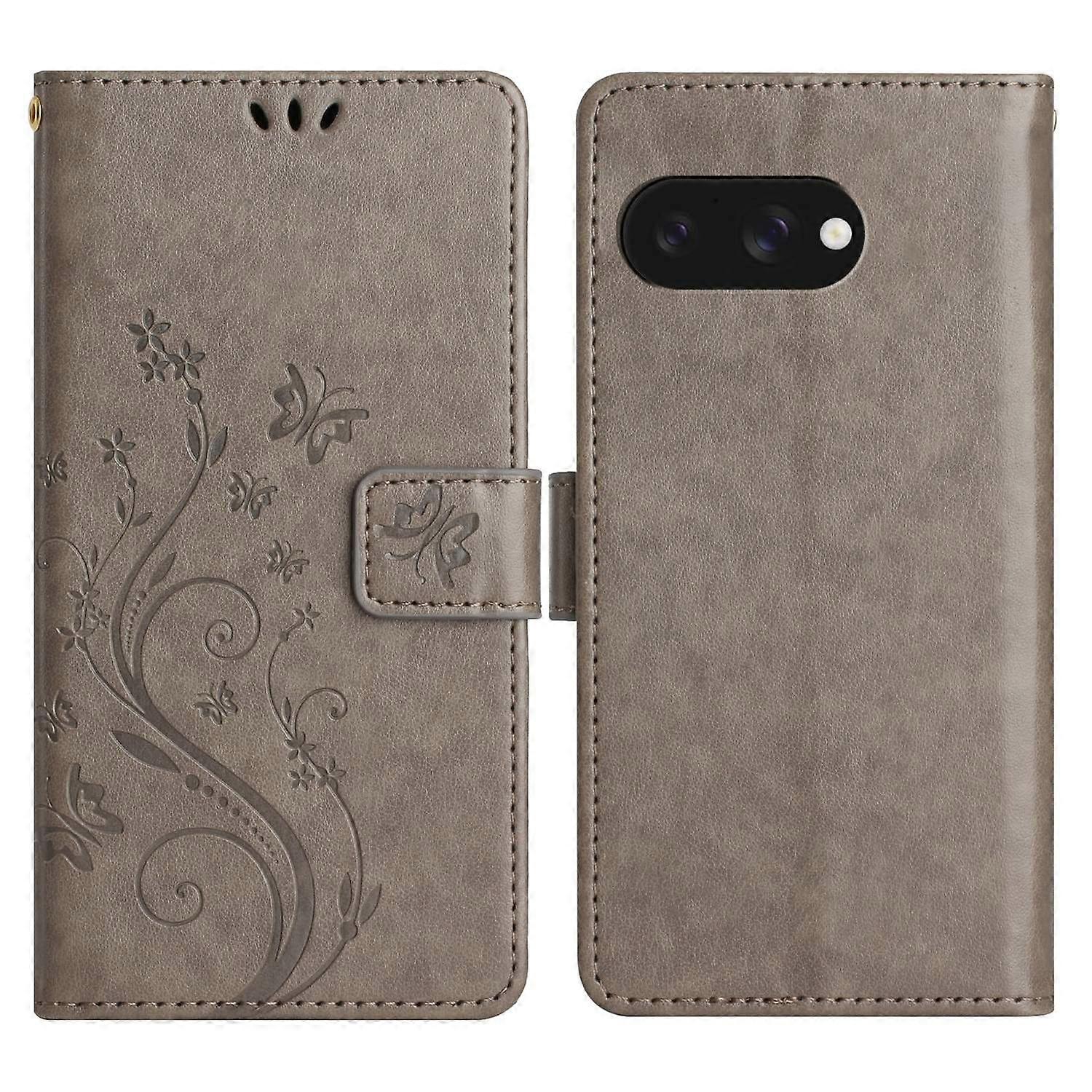 For Google Pixel 9a Case PU Leather Phone Wallet Cover with Strap-Grey