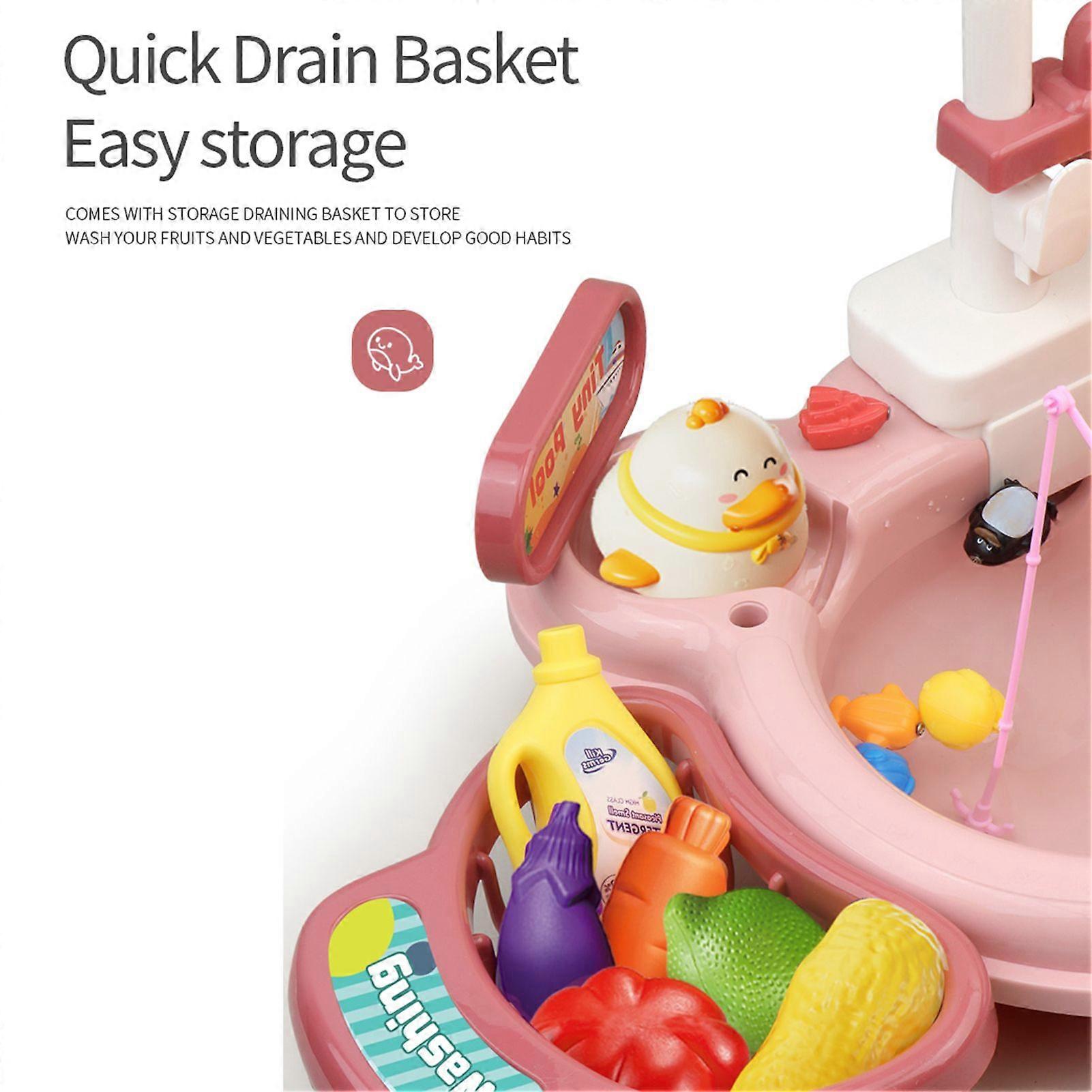 Multi-function Toddler Toy Sink 2-in-1 Kitchen Toys Electric Dishwasher with Running Water Pretend Role Play Toys for Kids with A Water Slide 22pcs Ki