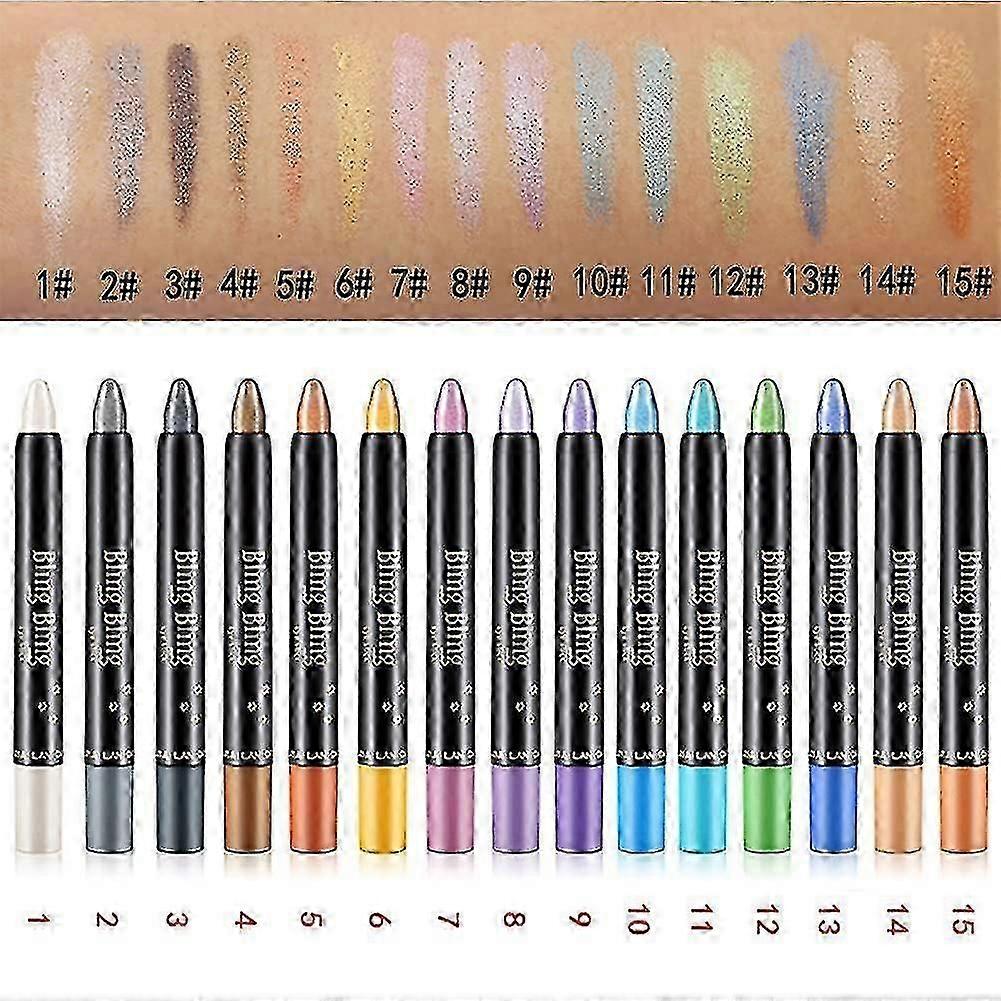 15 Colors Eyeshadow Stick Waterproof Eye Shadow Pencil Shimmer Glitter Eyeshadow Crayon Long Lasting Eyeshadow Stick Sets