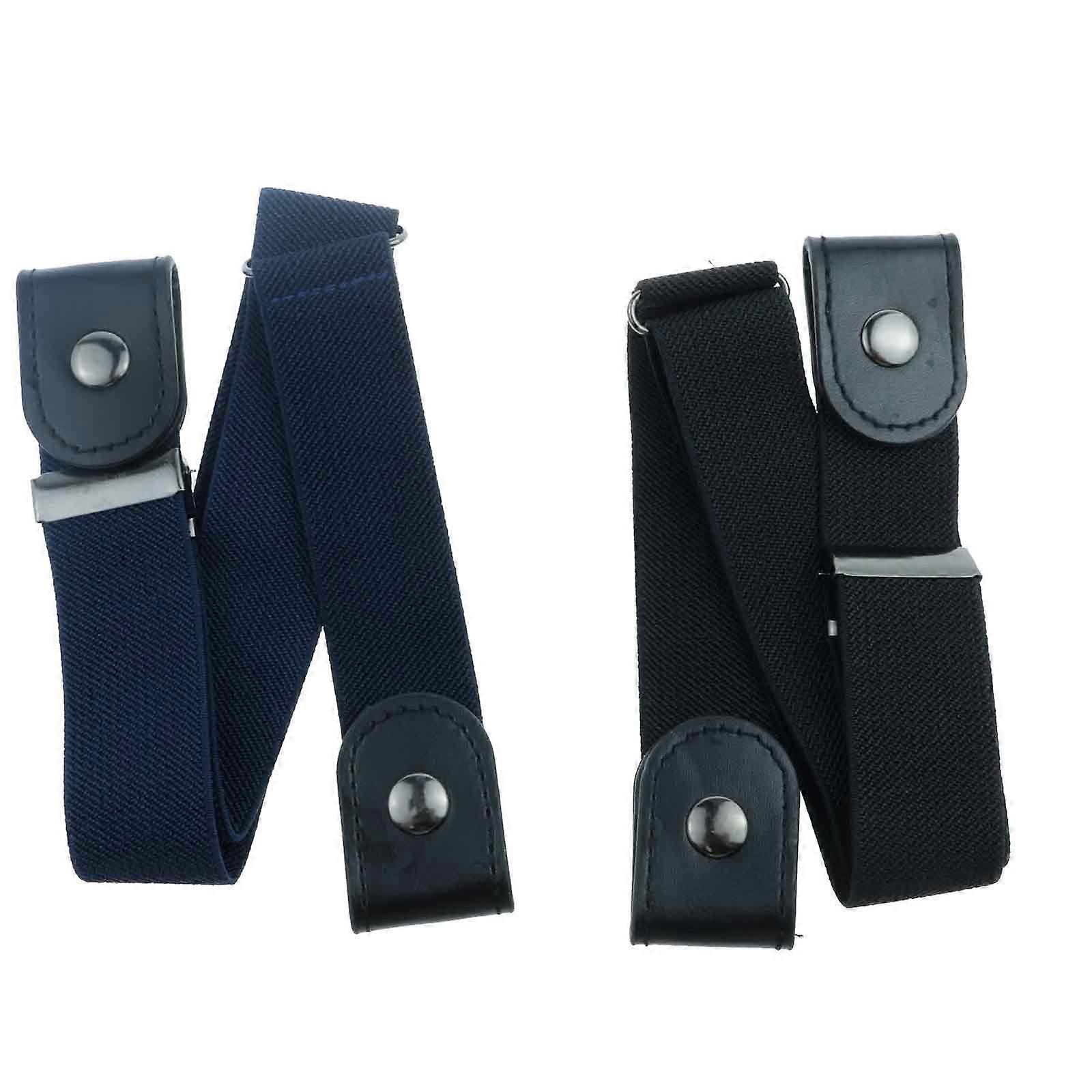 2pcs Buckle Women's Elastic Belt - Black + Navy Blue