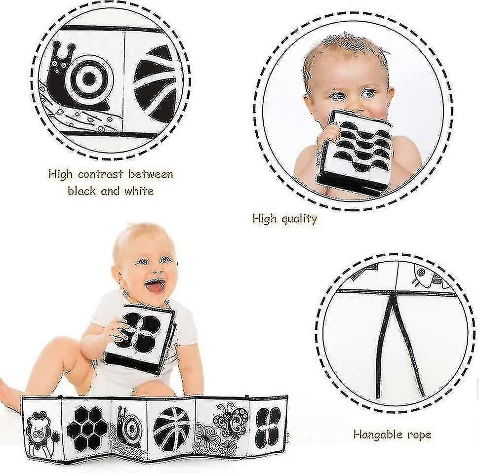 Sort Og Hvid Baby Soft Book, Høj Kontrast Baby Sensorisk Legetøj , Spædbørn Mave Tid Legetøj