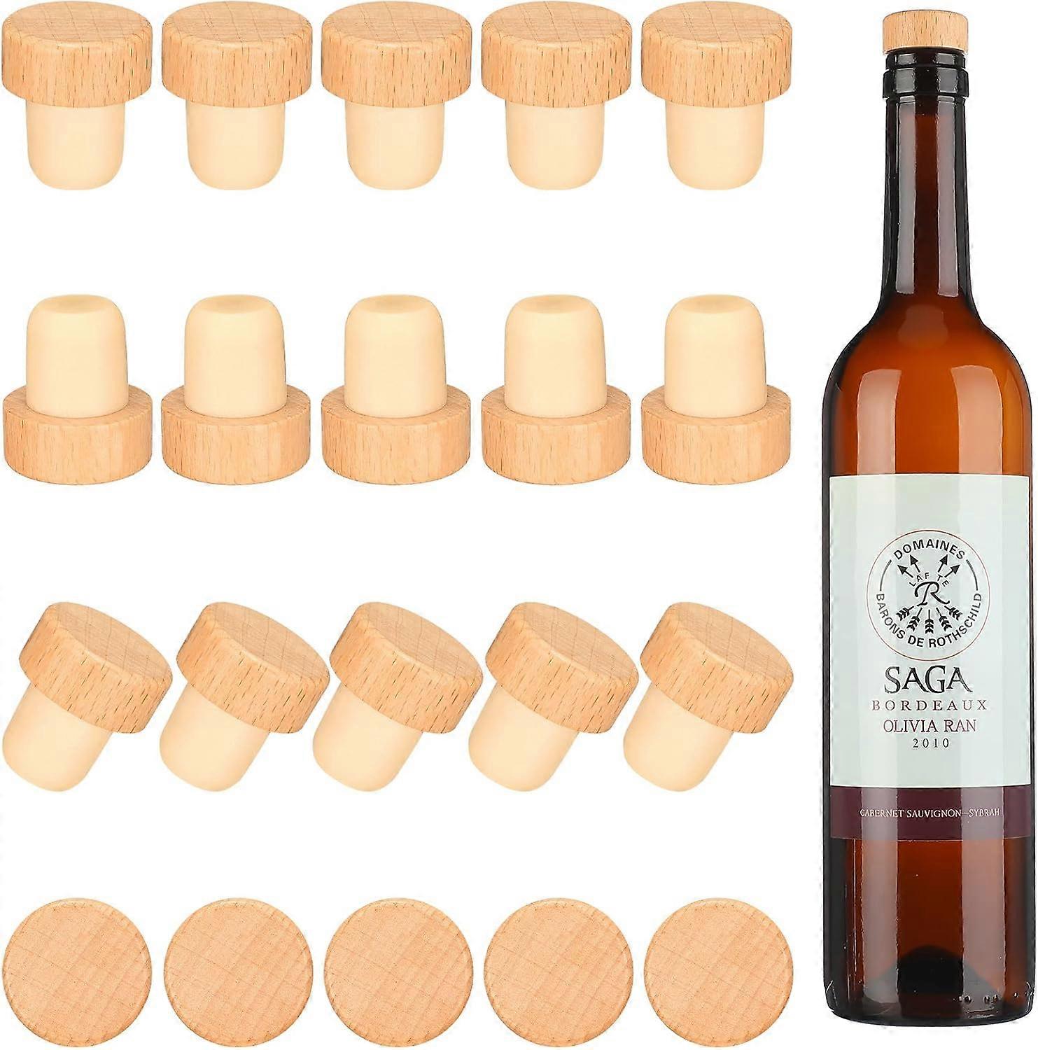 Stylish And Functional Wine Bottle Corks, T-Shaped Cork Plugs For Easy Insertion And Removal, 20 Pieces Of Reusable Wooden And Rubber Stoppers,