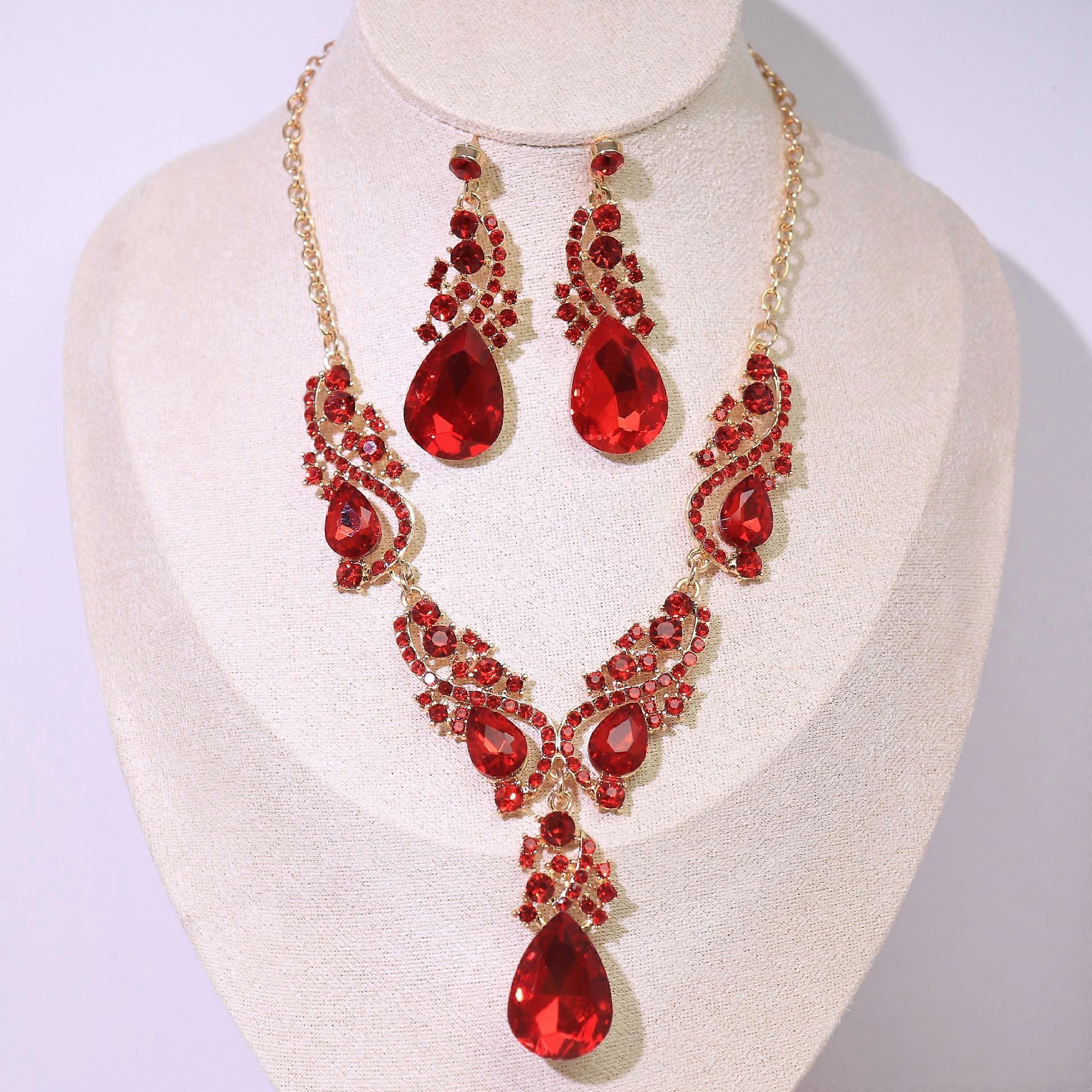 Set Of Necklace Earrings Set, Court Temperament Alloy Crystal Retro Necklace Set 2-Piece Set