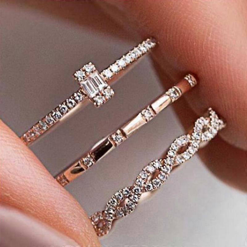 RUI RUI YU 3pcs/set Full Diamond Alloy Elegant Wedding Engagement Ring