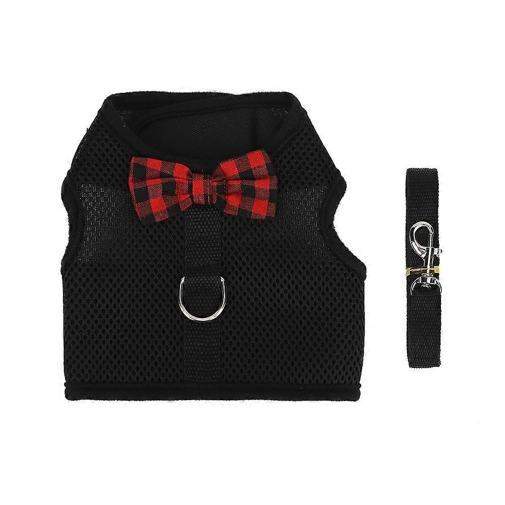 Black Nylon Adjustable Soft Rabbit Harness with Pulling Leash Rope for Small Pets - Comfortable and Durable Design