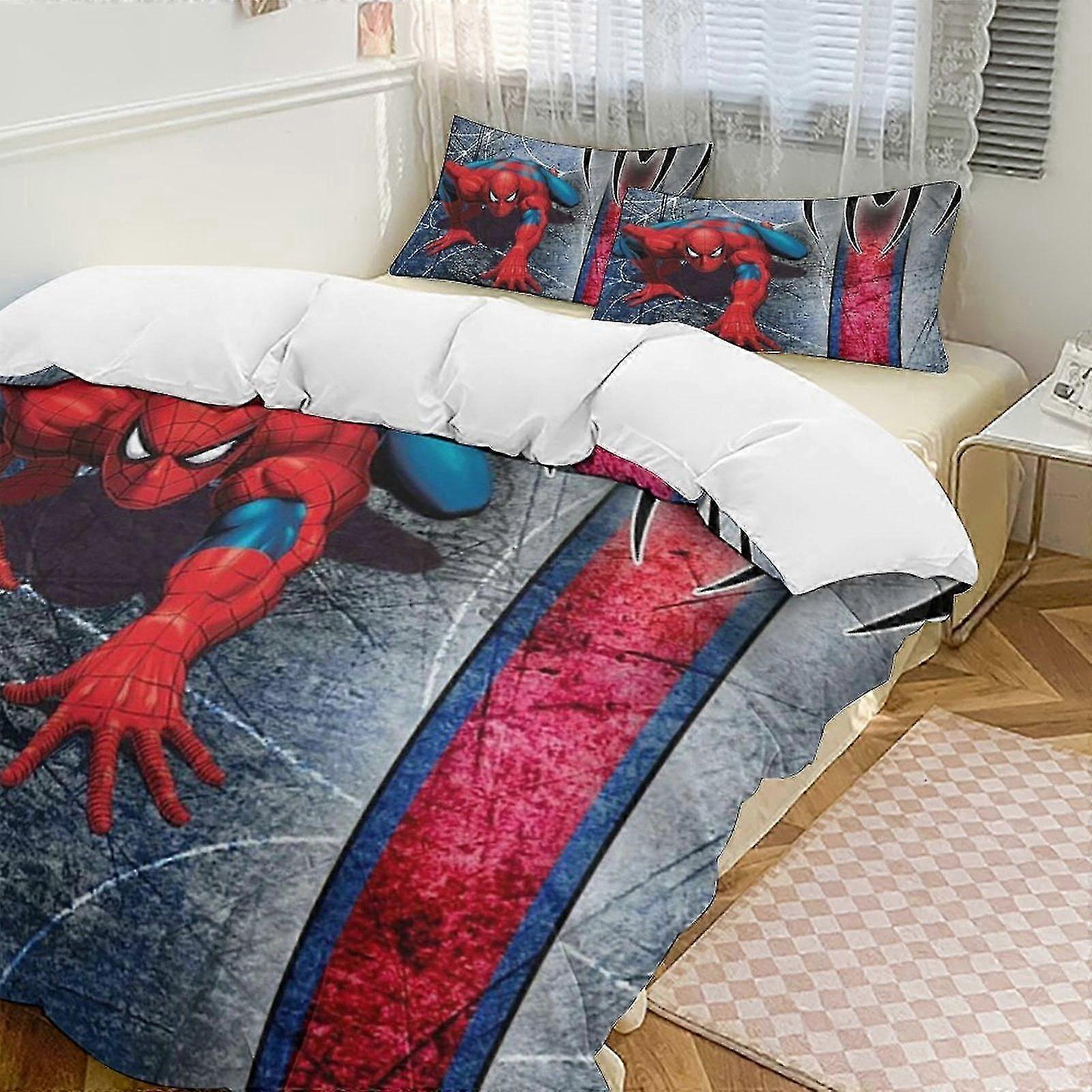 n1526 Lenzuola Spider-ManSet Letto Gemello 3 Pezzi - Include Trapunta Singola E Federe Biancheria Da Letto - Microfibra Resistente Allo Sbiadimento - Spider Lc (1 Piumino Cov