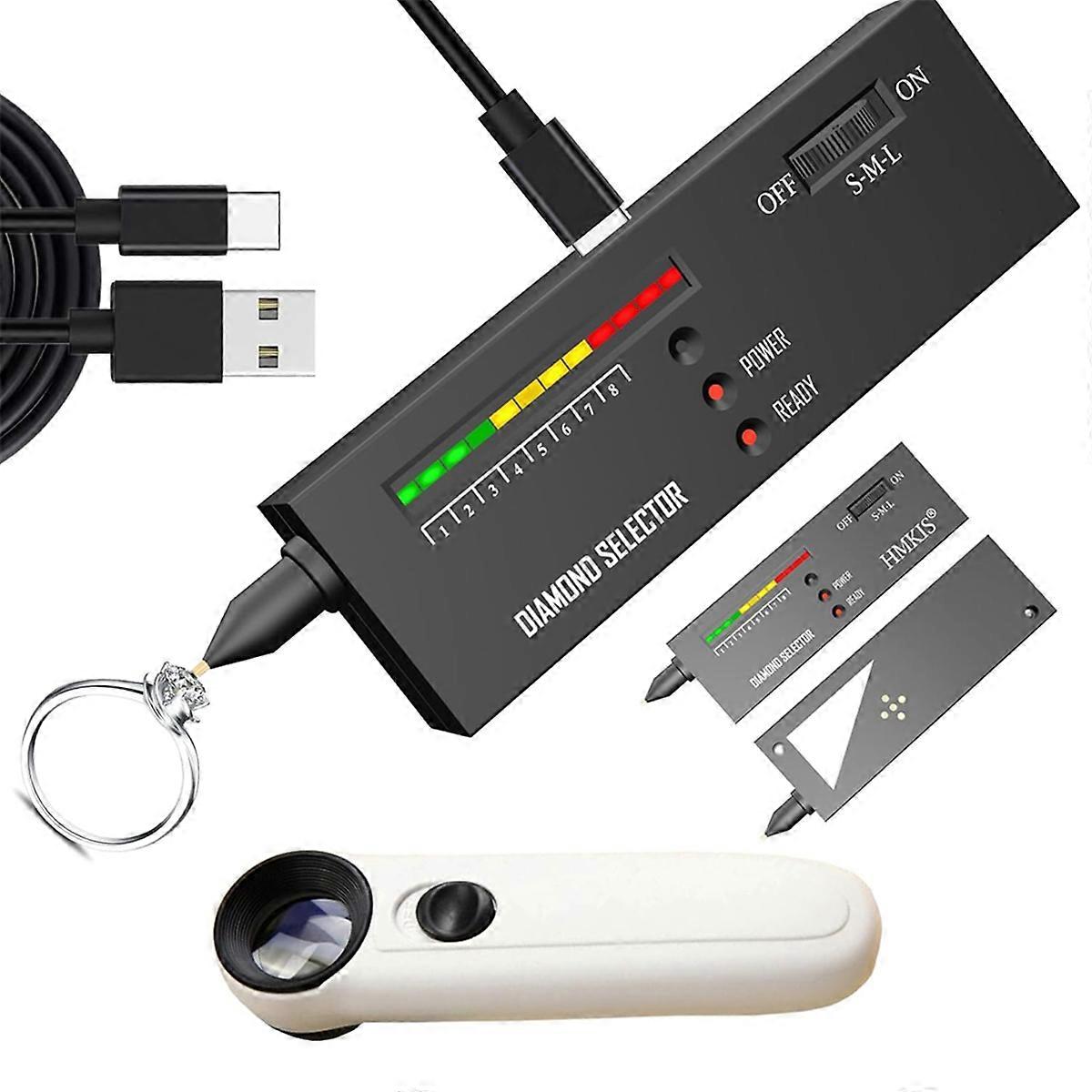 Diamond Tester + 40X Jewelers Loupe, Gemstone Testing Tool, USB Powered, Diamond Selector for Novice and Expert