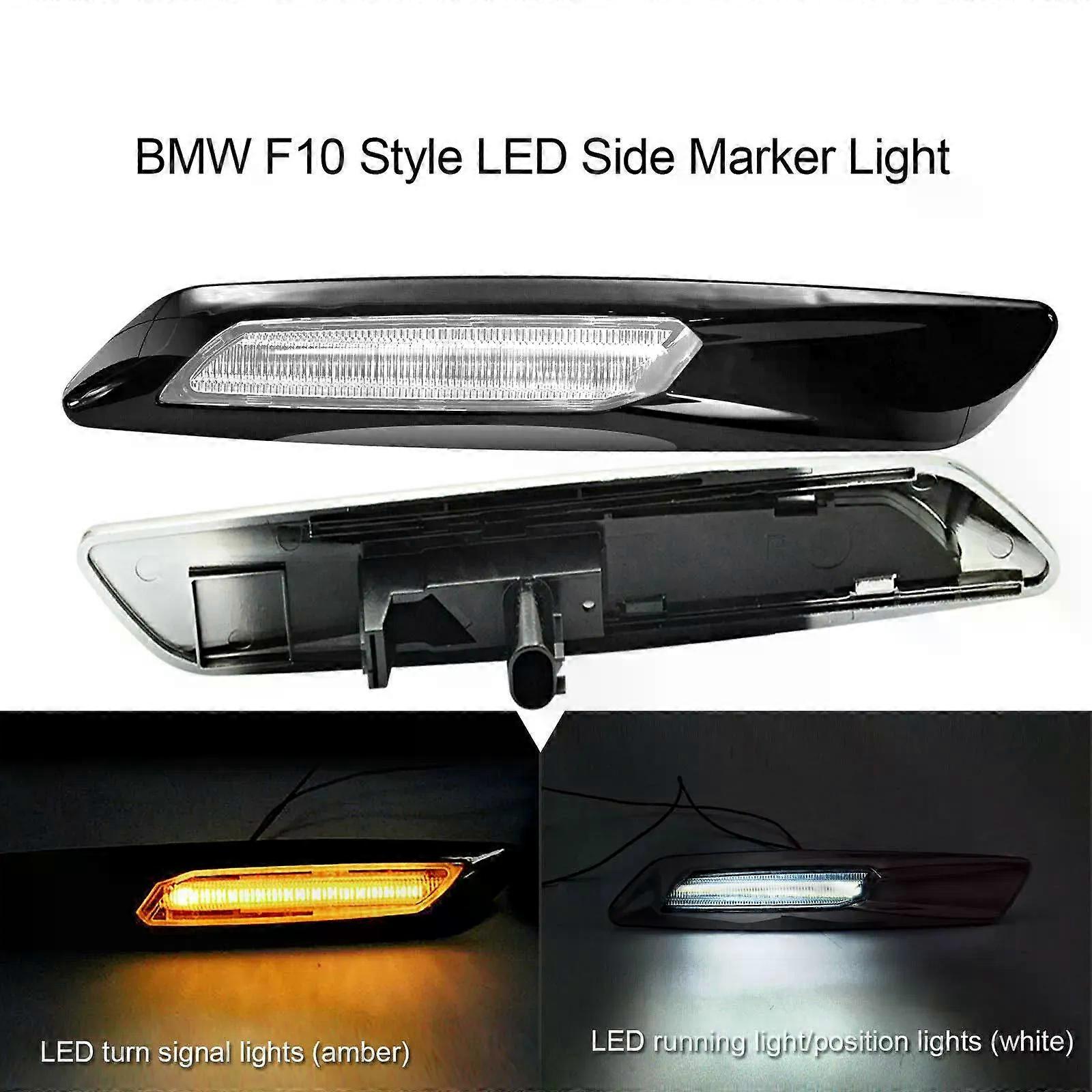Compatible Black Chrome finishes F10 Style White/Amber LED Side Light Turn Indicator Lamp Signal For 1 3 5 Series E60 E80 E82 E90 F10 Style