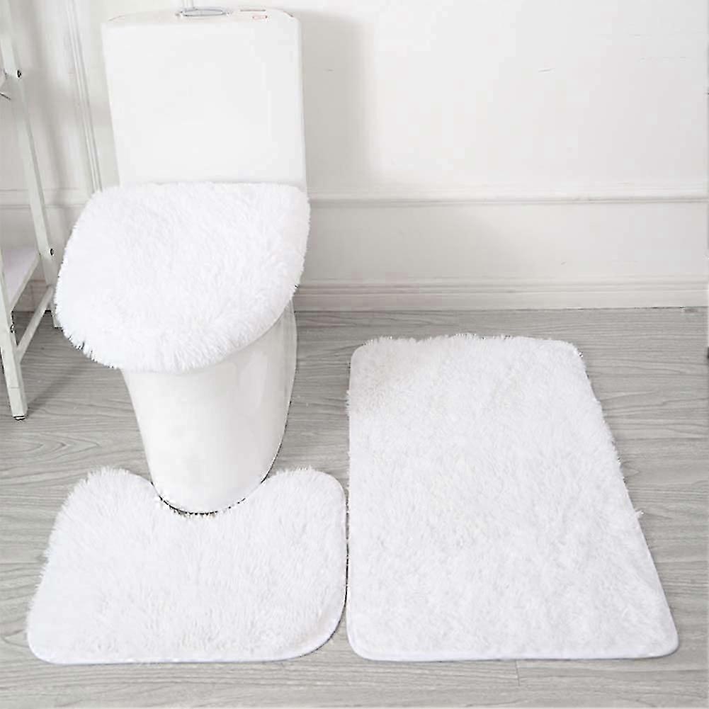 3-teiliges weiches Plüsch-Badematten-Set mit rutschfestem, saugfähigem Badezimmerteppich, U-förmiger Konturmatte und waschbarer ToilettendeckelabdeckungWeiß