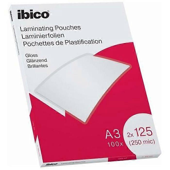 Ibico - A3 Laminating Pouches, 2X125 Microns, Pack of 100, Glossy Finish, Transparent, 627321