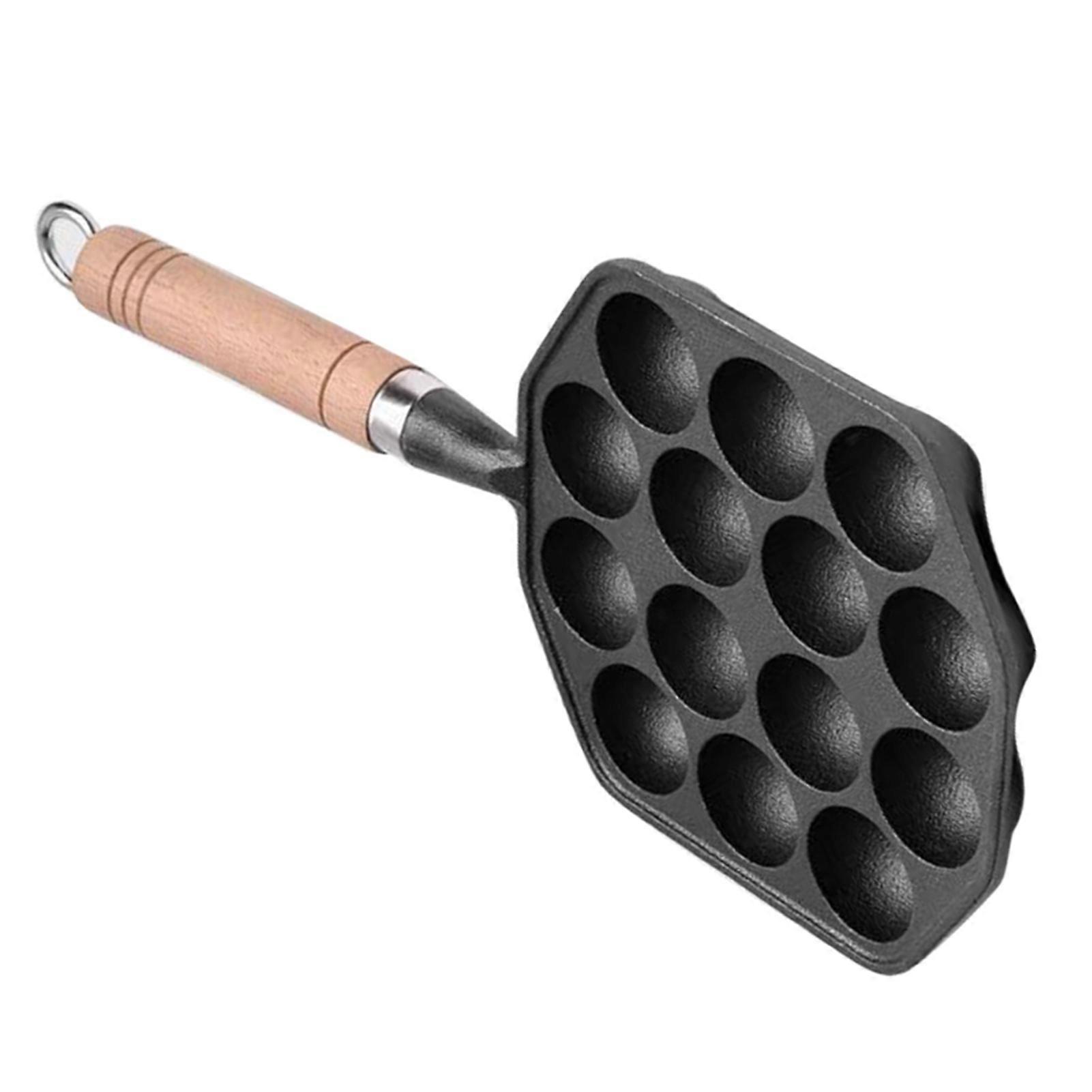 14 Holes Takoyaki Pan Nonstick Cast Iron Octopus Meat Balls Mold Maker with Detachable Handle for Home Pancake Baking 