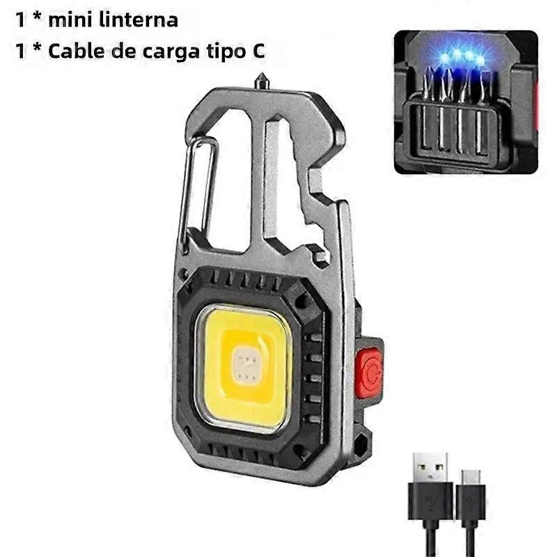 Portable LED Work Light on Wrench, Rechargeable Mini Flashlight for Outdoor Camping, Safety Lamp with Screwdriver and Hammer in Pocket