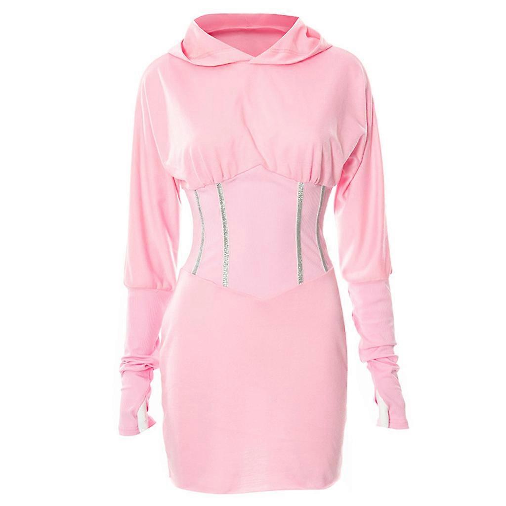 Women Puff Long Sleeve Corset Mini Bodycon Dress Glitter Striped Ribbed  Elastic Slim Waist Solid Color Sweatshirt Pink M | Fruugo IT