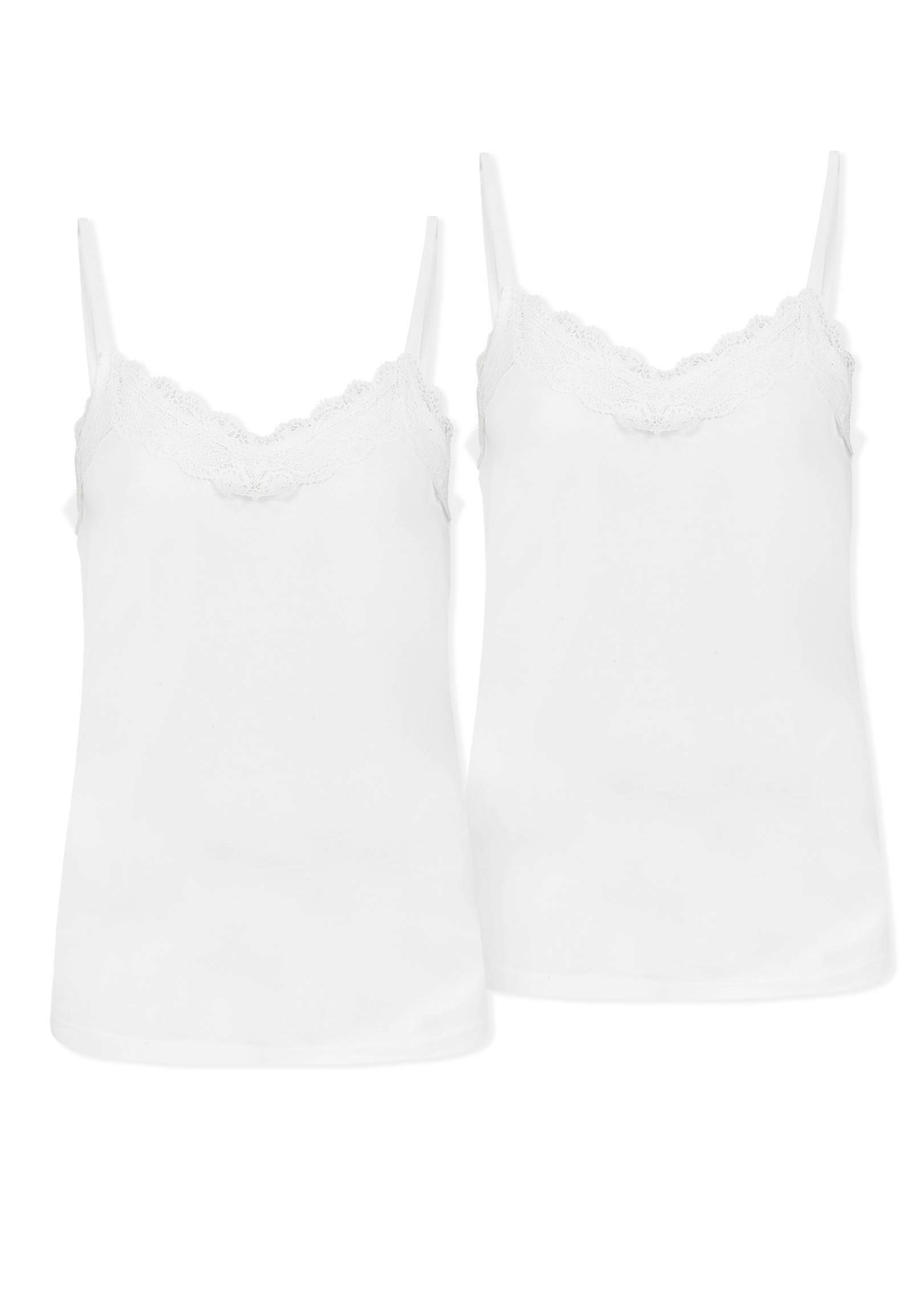 Damen Spaghettiträger Top mit Spitzen-Detail, 2er Pack, V-Ausschnitt