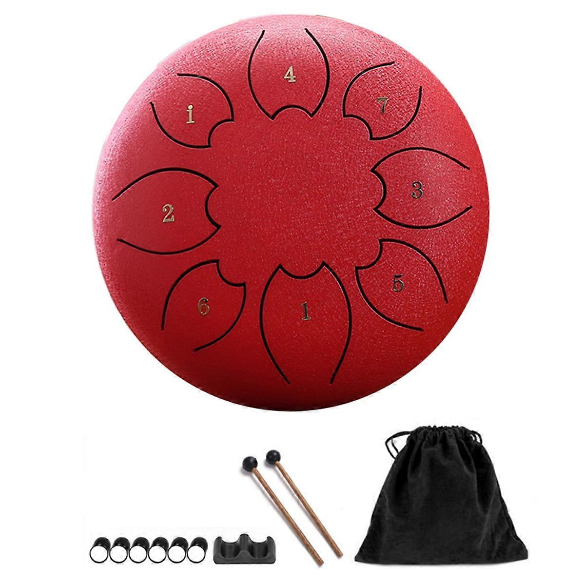 Rain Drum for Outside, Steel Tongue Drum 8Notes 6 Inches Red