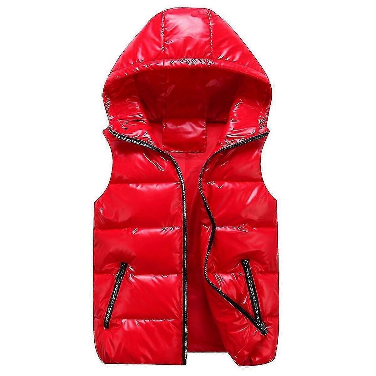 Baicccf Sliktaa Unisex Shiny Waterproof Sleeveless Jacket Lightweight Puffer Vest Red L