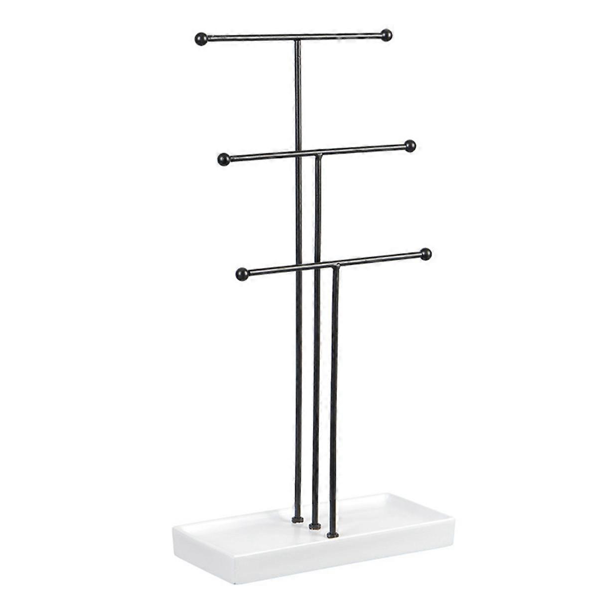 Black T Type 3-Layer Display Ring Storage Box Earring Jewelry Rack