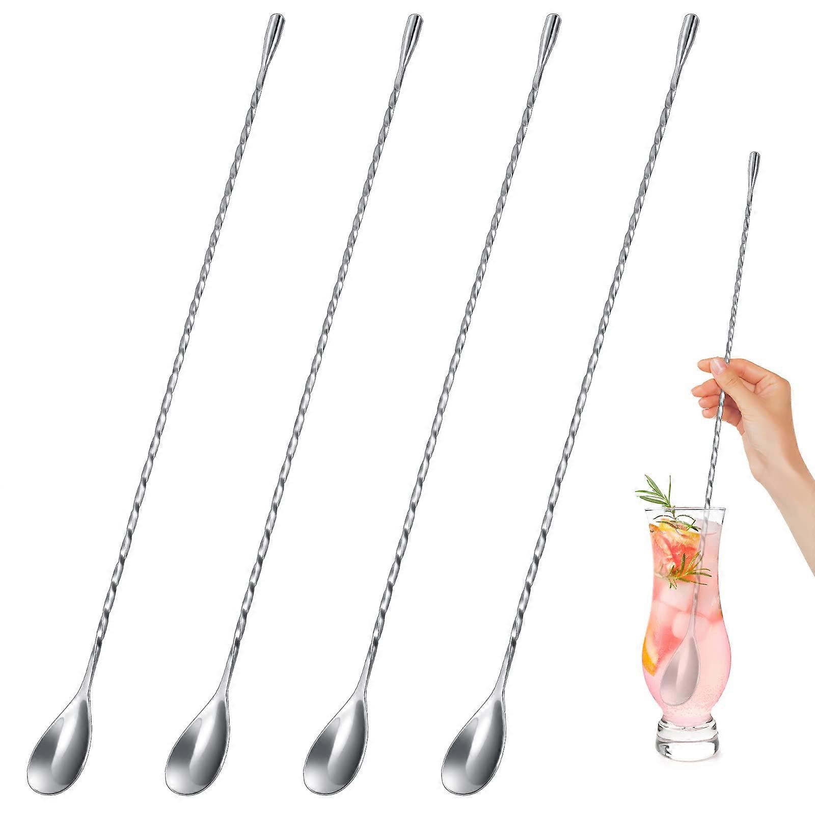 15.7 Inches Stainless Steel Bar Spoon Set of 4, Cocktail Stirrer Mixing Spoon with Spiral Pattern for Tall Cups and Shakers