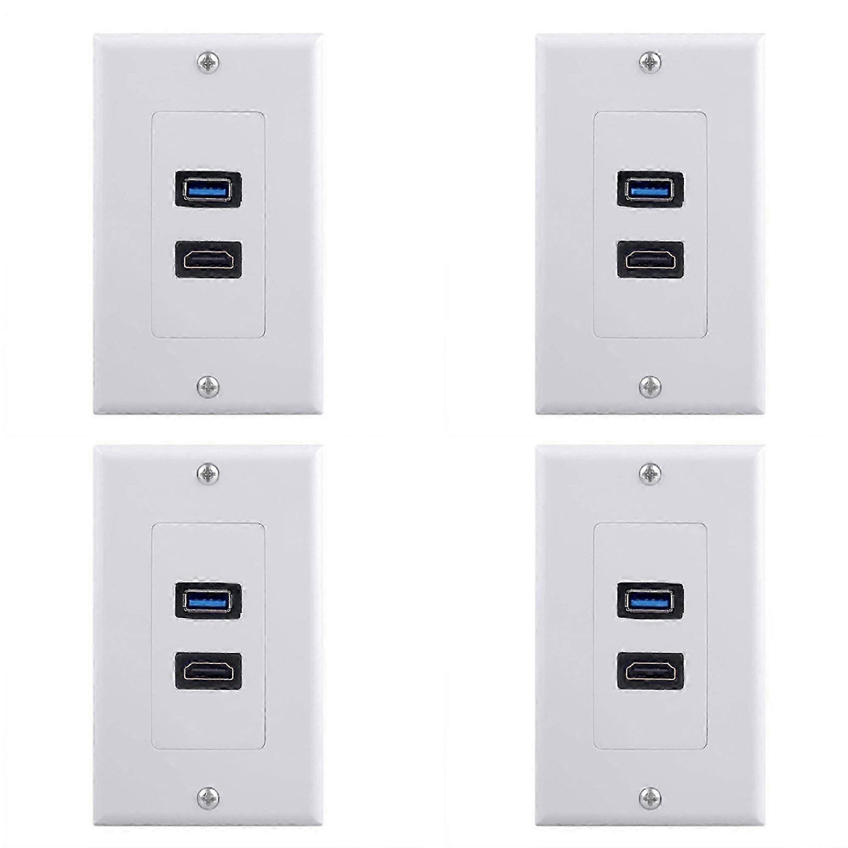 4X 2Port +USB 3.0 Female Wall Face Plate Panel Outlet Socket Extender White
