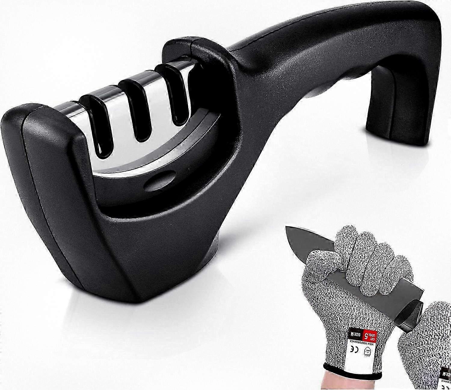 Professional Knife Sharpener - Easy to Use - Non-Slip Base - Stable Kitchen Tool - Includes Free Cutting Guide