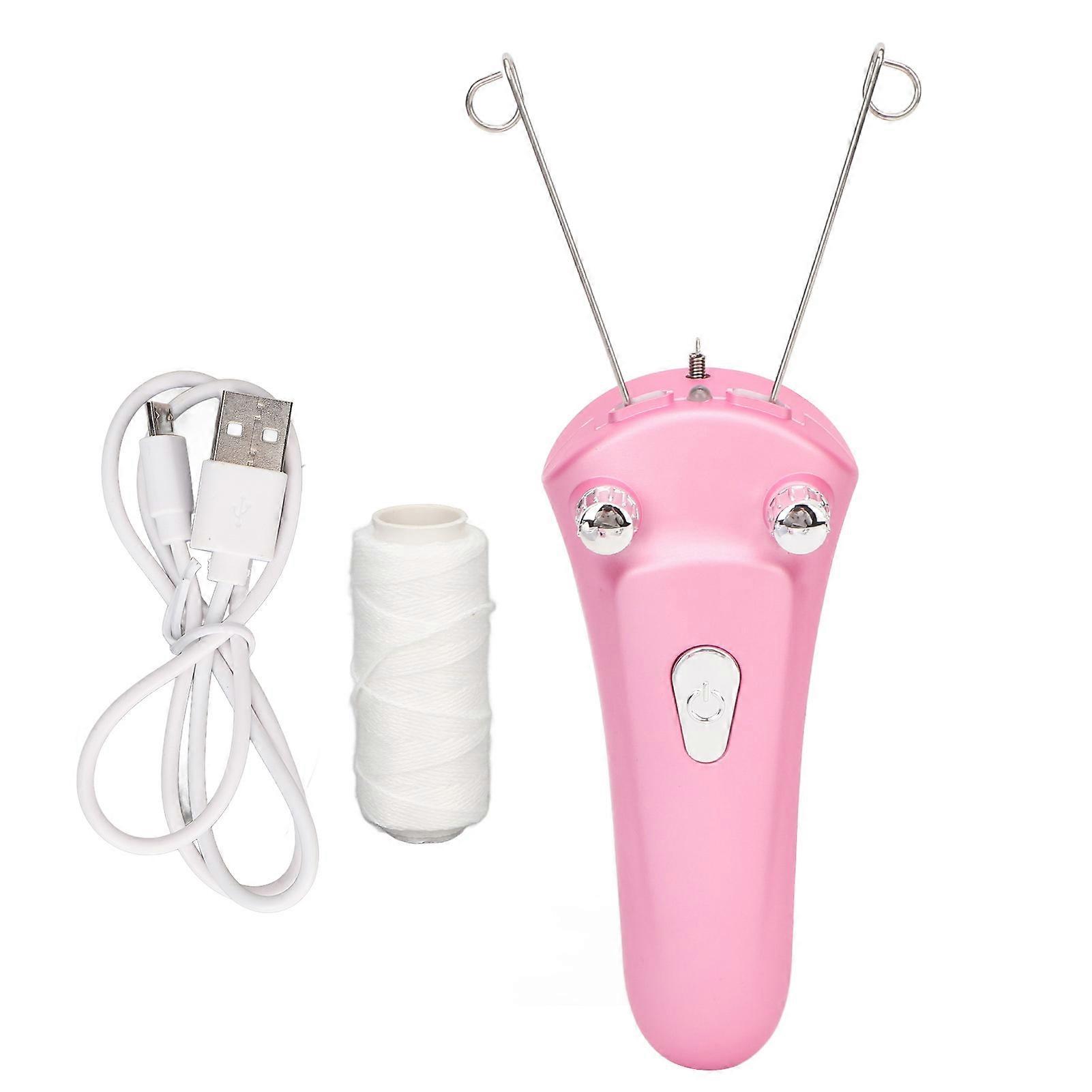 Electric Facial Threading Epilator USB Rechargeable LED Light Cordless Automatic Cotton Thread Hair Remover Pink