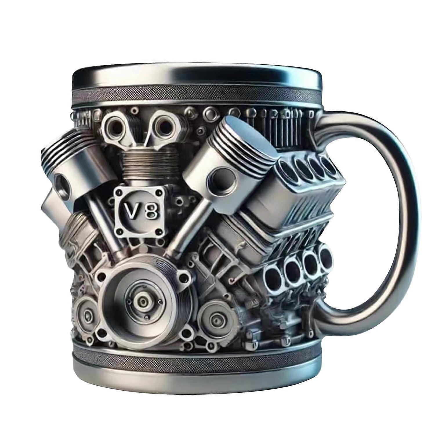 Personalized Stainless Steel Mug V8 Engine Design 15oz Durable Stylish Car Enthusiast Gift for V8 V6 Engine Lovers
