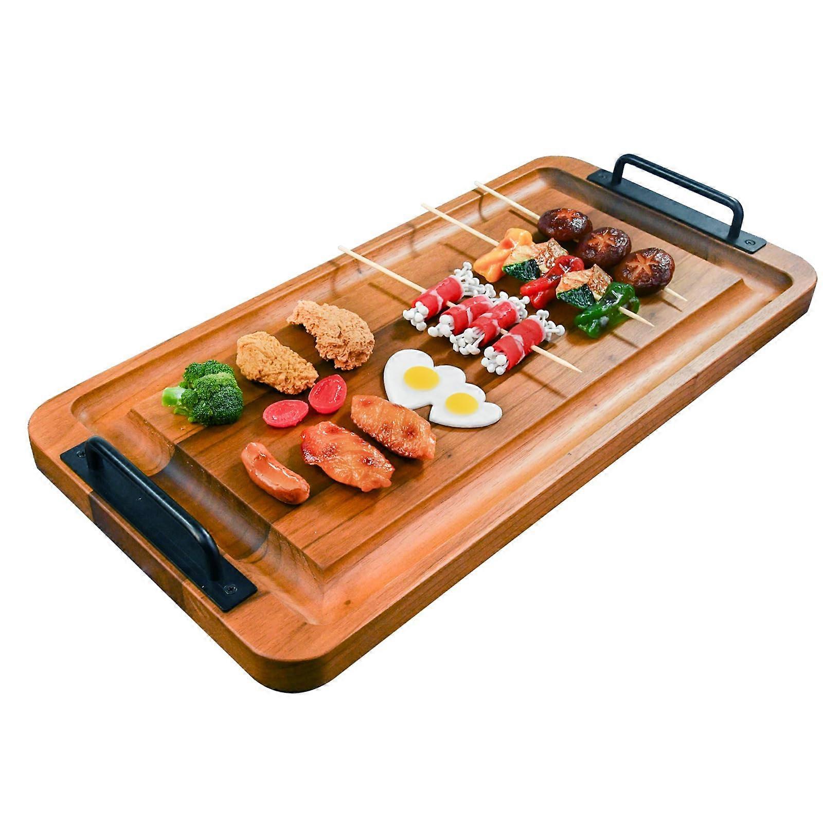 Large Wooden Charcuterie Board with Handles, 23.6x11.8x1.1 Inch Rectangle Serving Tray for Meat, Cheese, and Appetizers