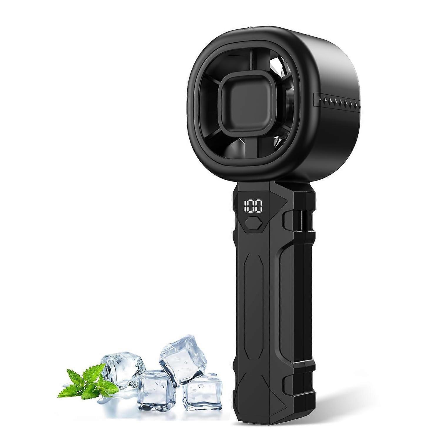 Portable Handheld Fan With Digital Display, 3 Speed Settings, 3000mAh USB Rechargeable, Black