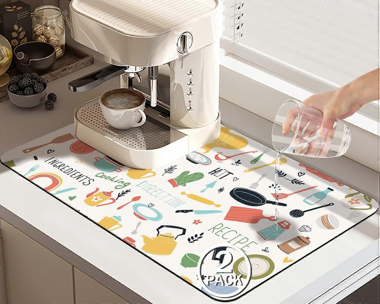 Drying Mats for Kitchen Counter - 2 Pack Coffee Machine Mats, 19.5x12 Inch, Absorbent, Durable, Non-Slip Design