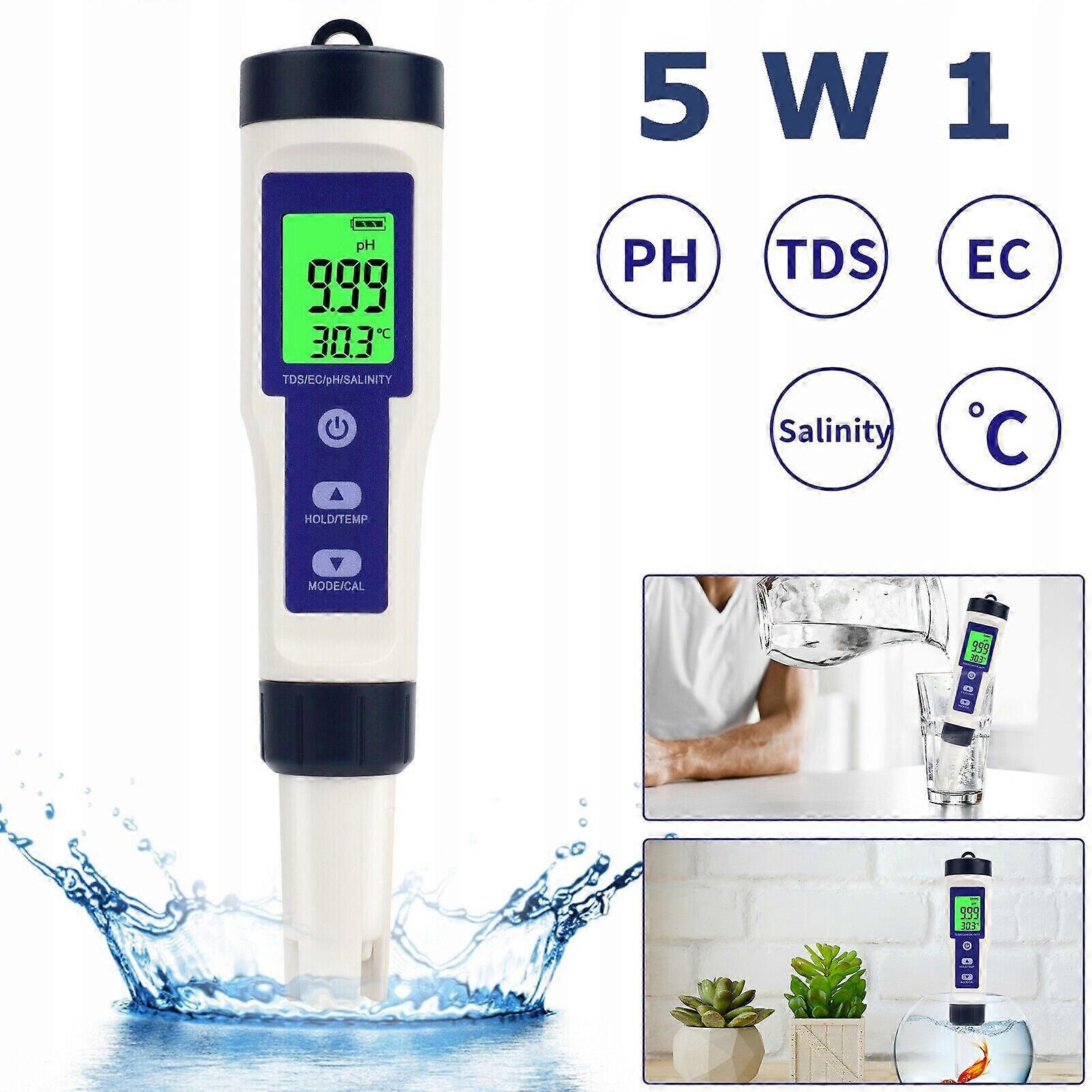 Digitales Tds/ec/salzgehalt/ph/Pool-Wassertemperaturmesser, 5 in 1