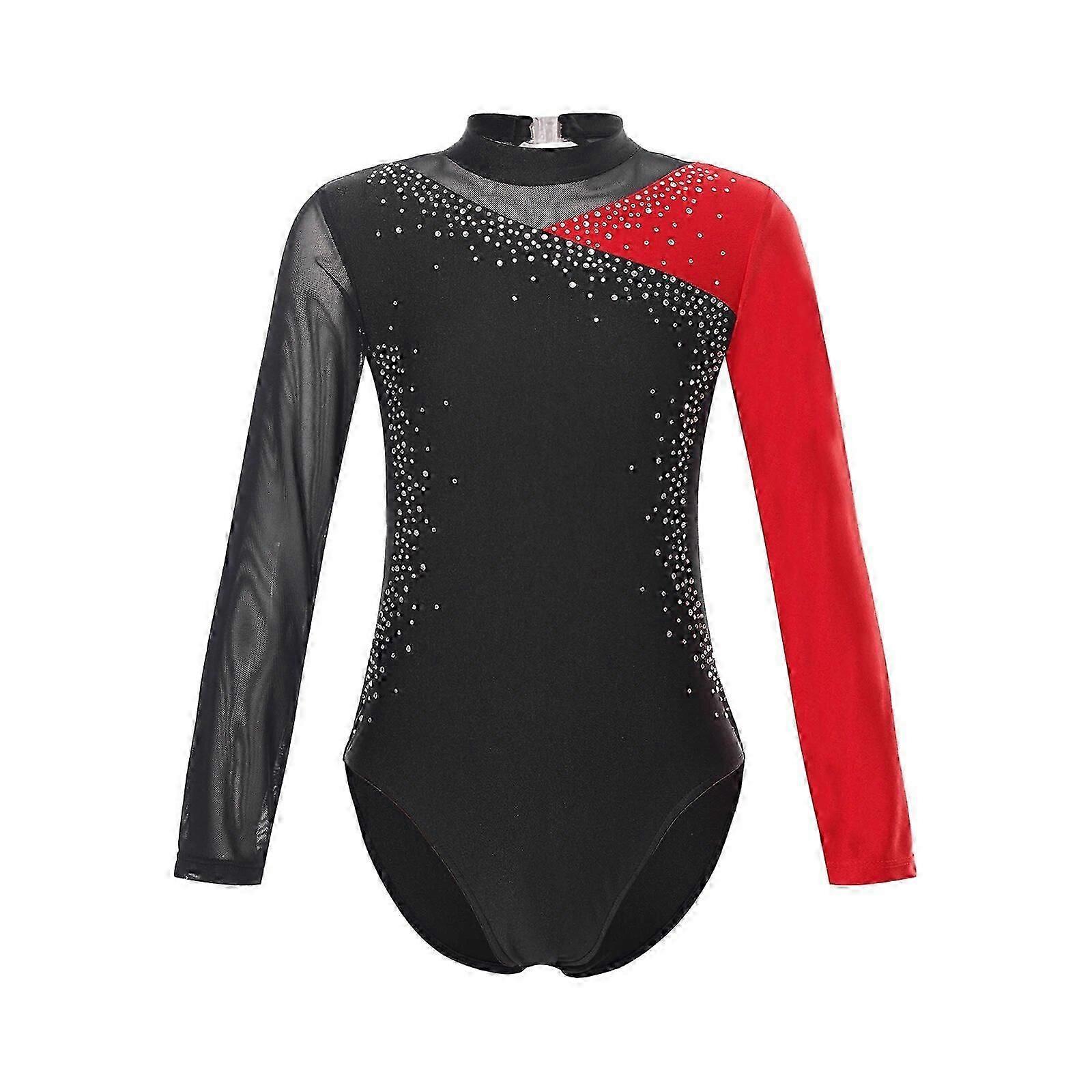Kızlar Patchwork Bale Tek Parça Streç Giysi Uzun Kollu Dans Jimnastik Bodysuit