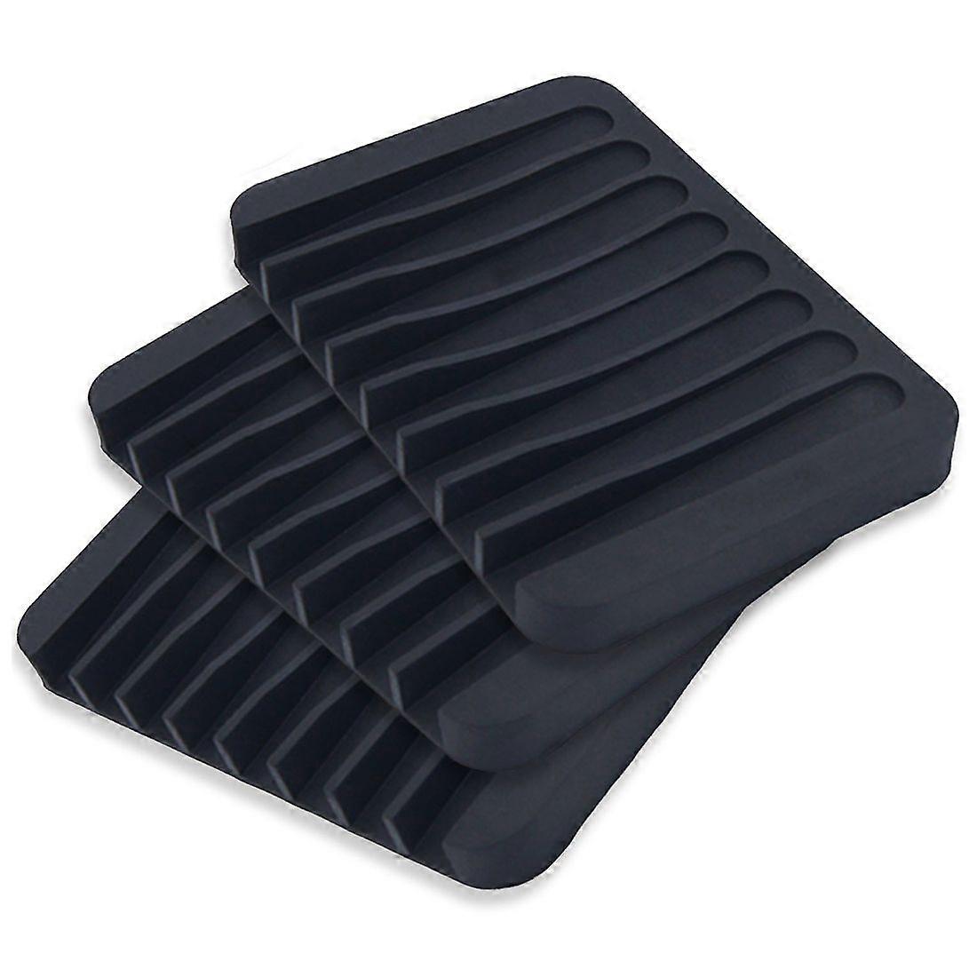 3 Pack Silicone Shower Soap Dish Set, Soap Saver Holder, Rectangle Concave Black