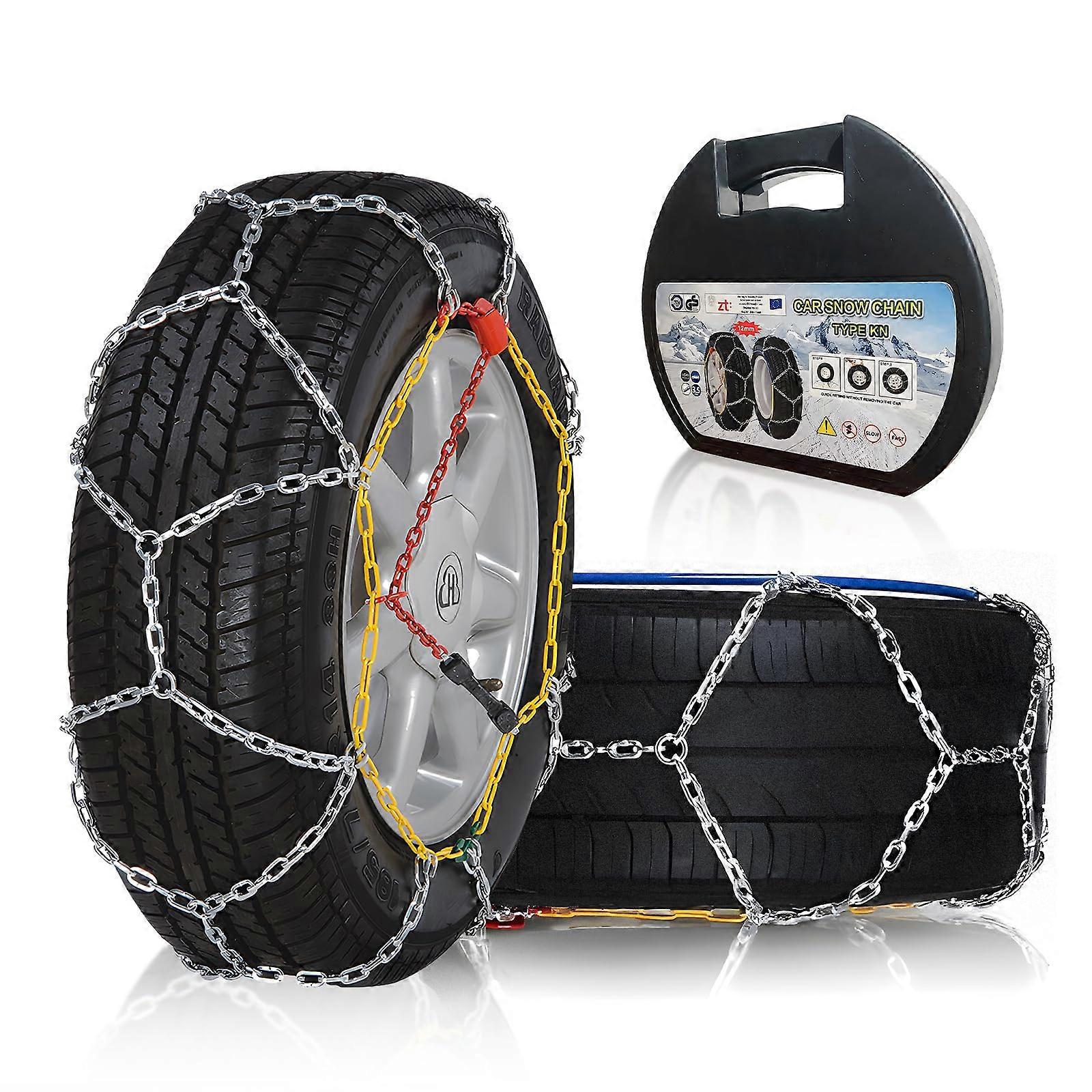Snow Chains 2-Pack Universal Adjustable Emergency Portable for Car SUV Pickup Trucks, 175-275 mm Tire Width, KN130