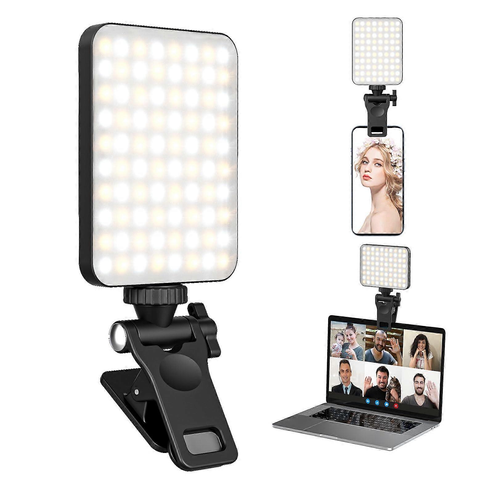 Rechargeable Clip Selfie Light for Video Conference and Live Streaming with Adjustable Brightness, Portable Design, and USB Charging