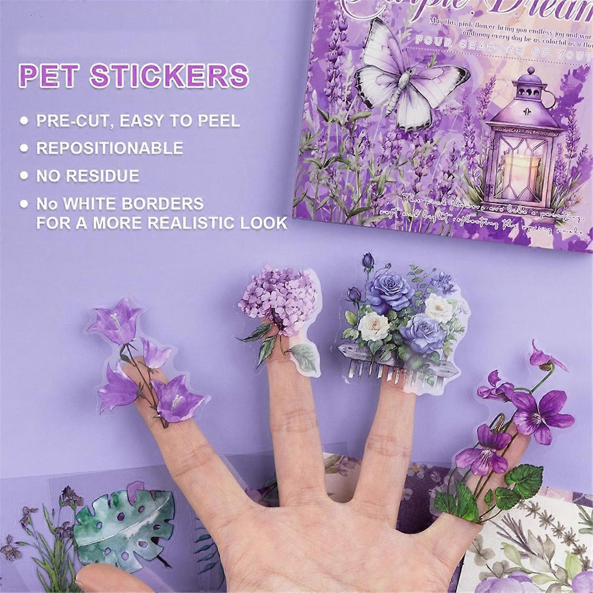 Flower Sticker, Scrapbooking Supplies for Adult Junk Journal 50 Sheets, Transparent Stickers and Mat