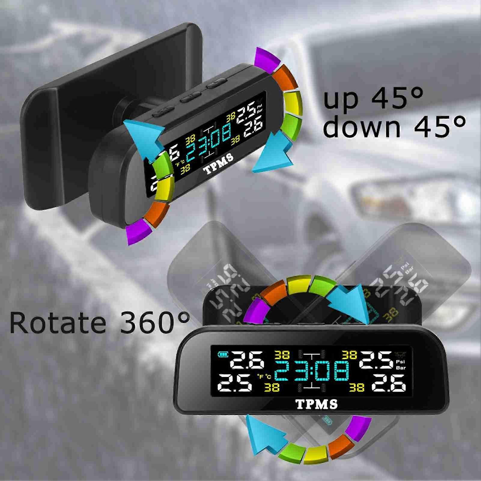 Solar Monitor System Automobile Alarm Clock Detector 360 ° Rotatable Tire Monitoring Tyre Pressure Temperature Warning