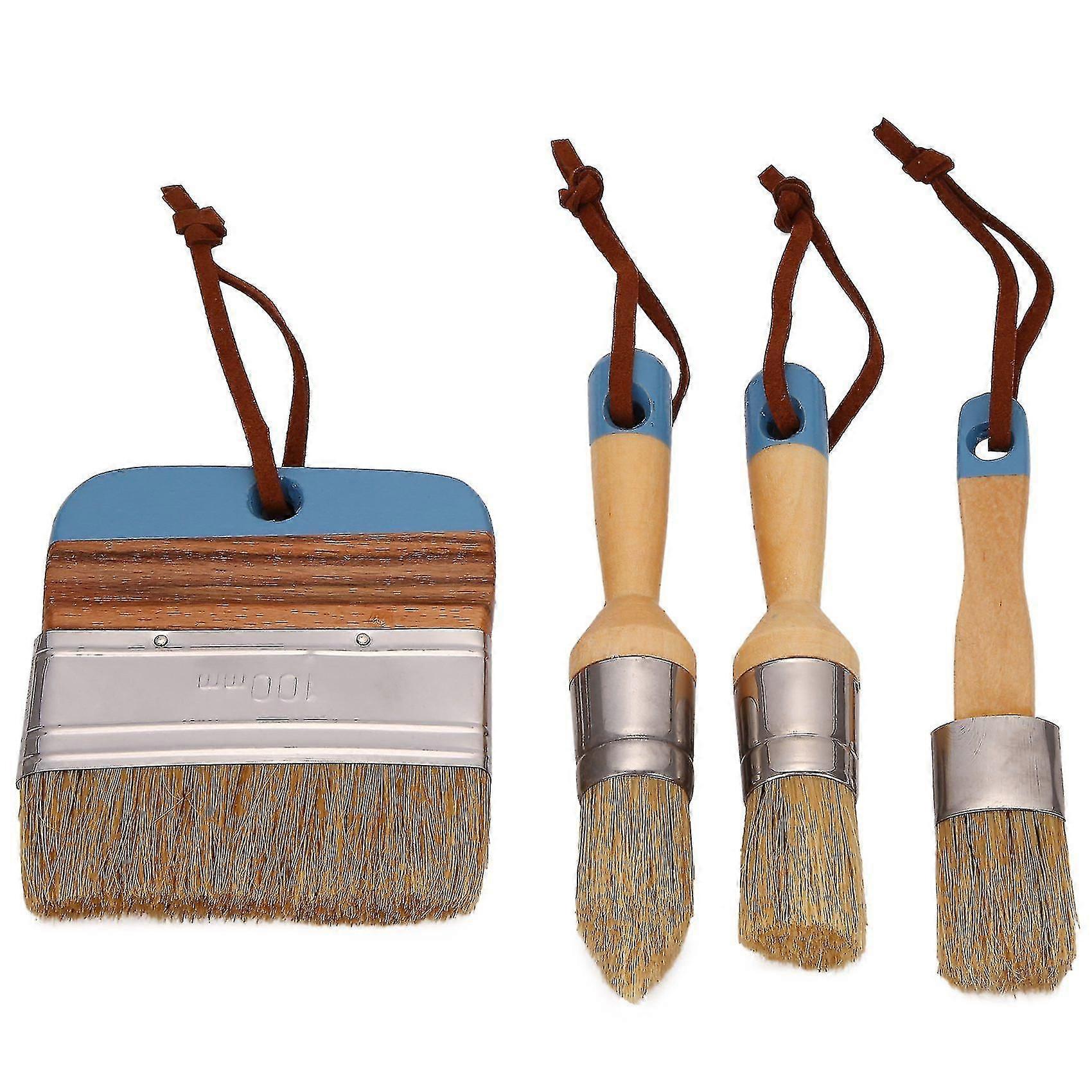 4 Pcs Painting Brushes Set For Furniture Natural Bristles Stencil Brushes Wooden Handle Diy Paintin