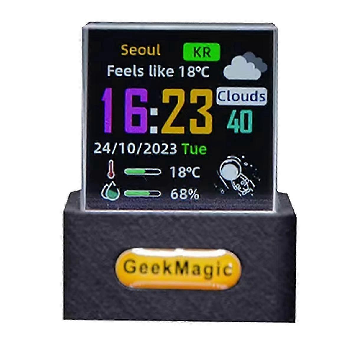Holographic Smart Weather Station & Digital Clock with GIF/Photo Display, Crystal Cube Desktop Decor