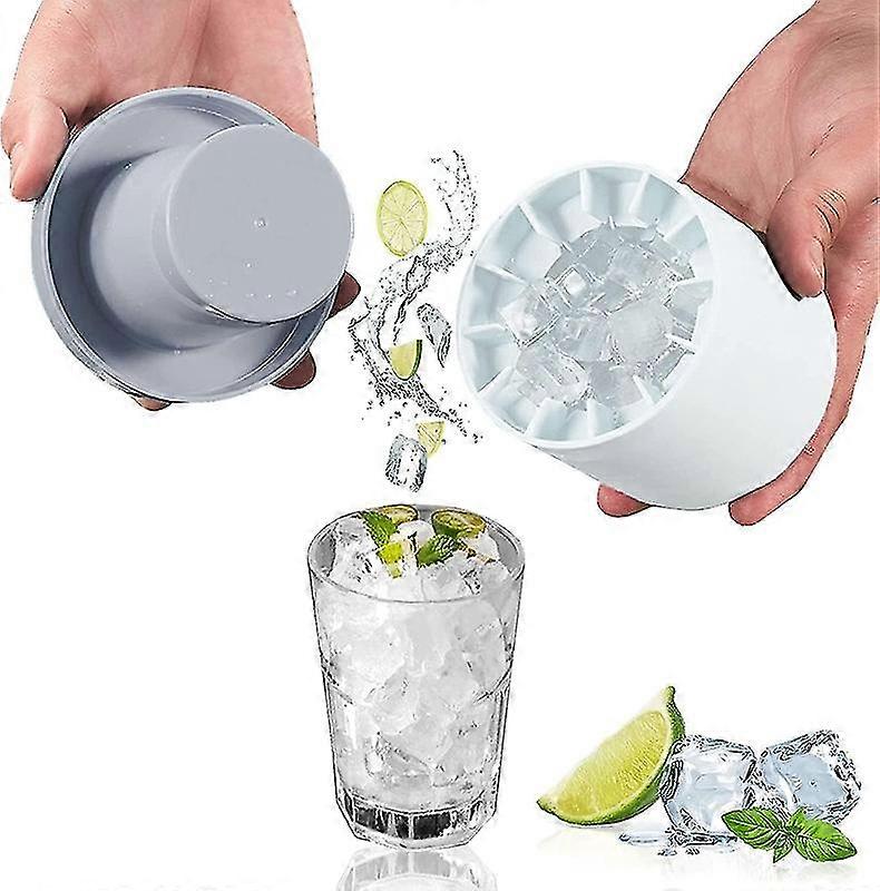 Silicone Ice Cube Tray with Lid, Ice Maker Cup, Ice Bucket - White Gray