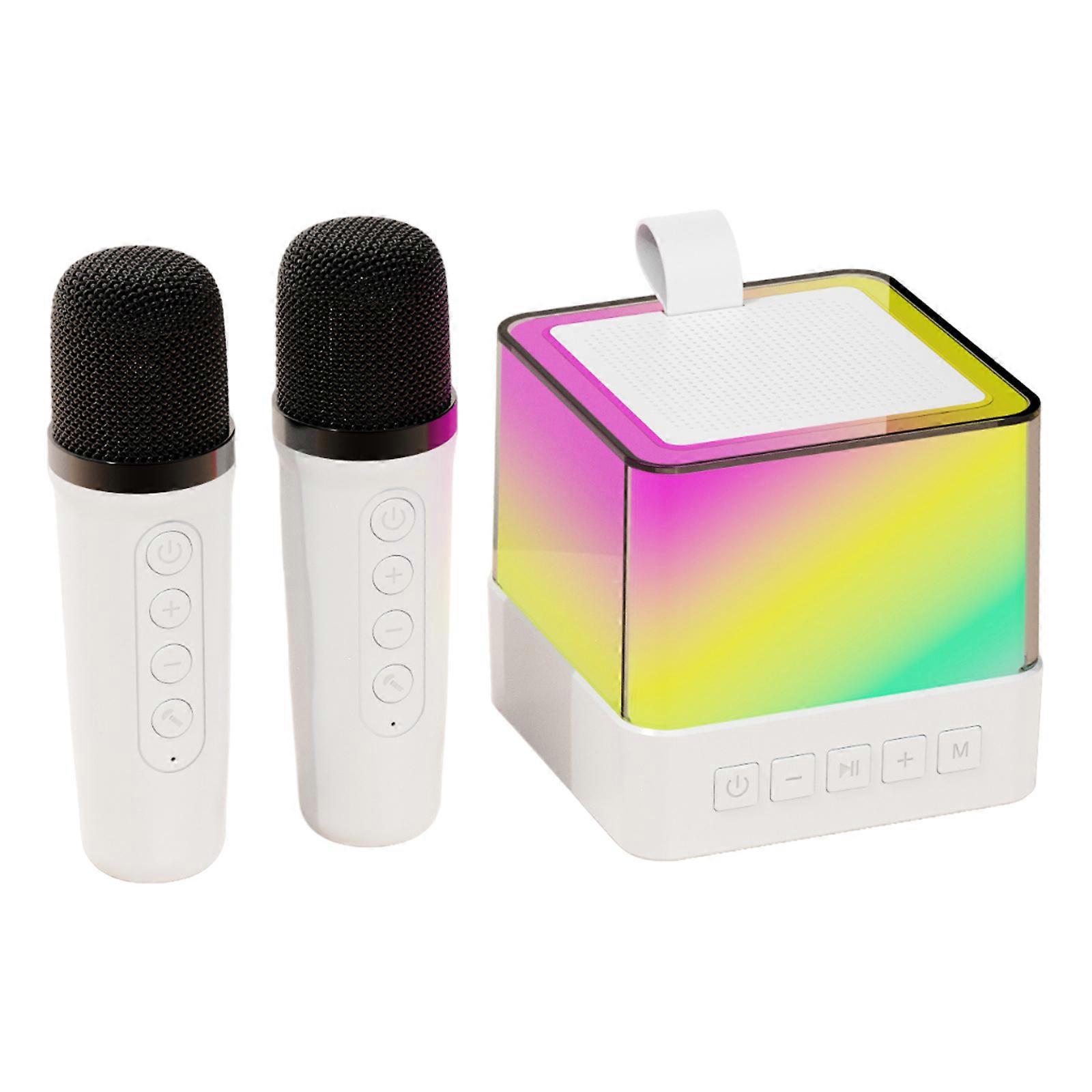 Karaoke Machine for Children Adults with Wireless Microphones Portable Bluetooth-compatible Speaker with LED Lights White