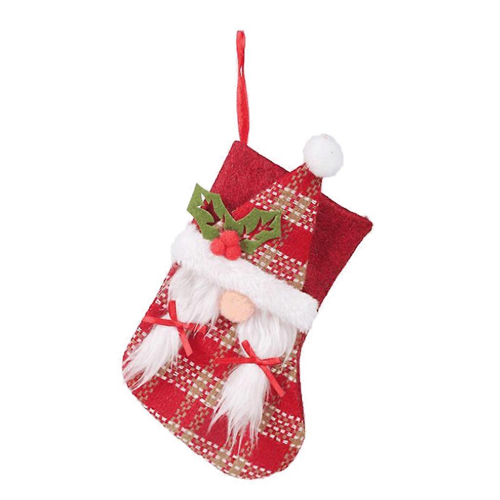 Meia de Natal 3D com Gnomo e Papai Noel para Pendurar na Árvore - Multicolorida