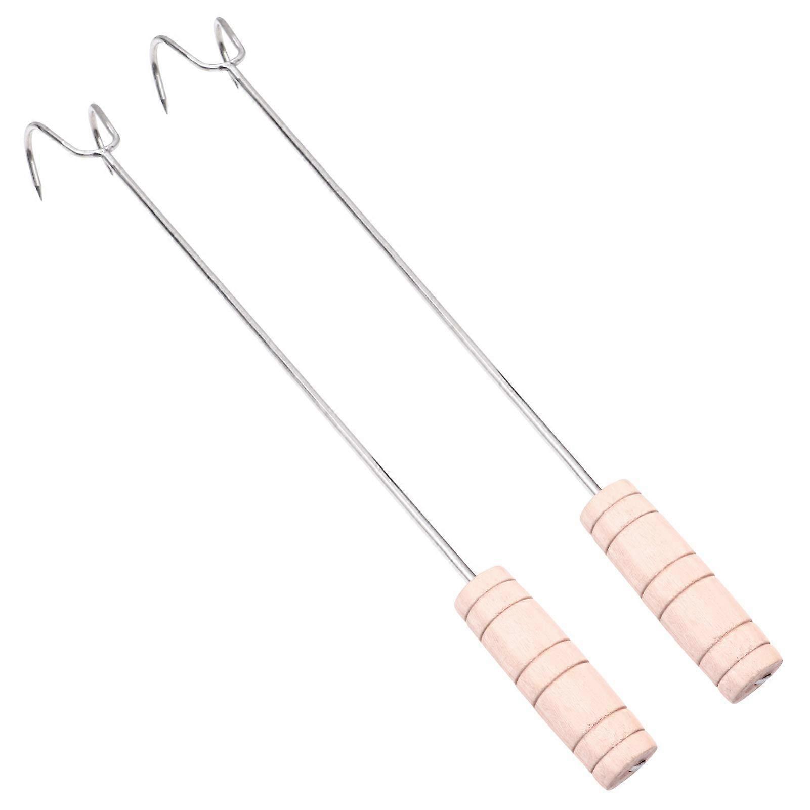 2 x Stainless Steel Meat Hooks Grill Spatula S Hook Smoker Handle Turner