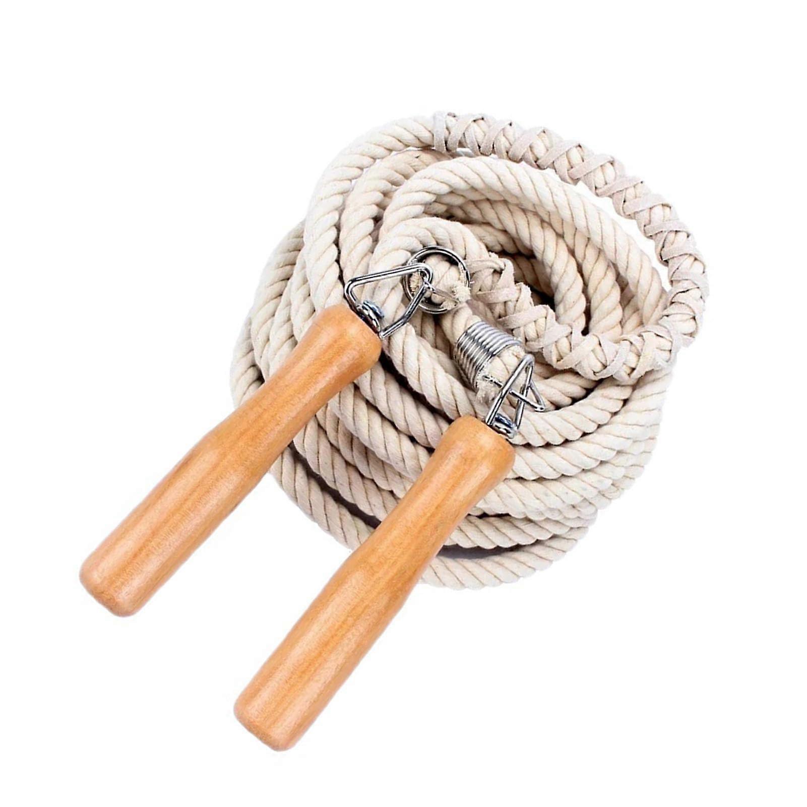 Wooden Handle Cotton Rope with Single Grip - White Practice Rope for Training, 10ft Length, Durable, Lightweight