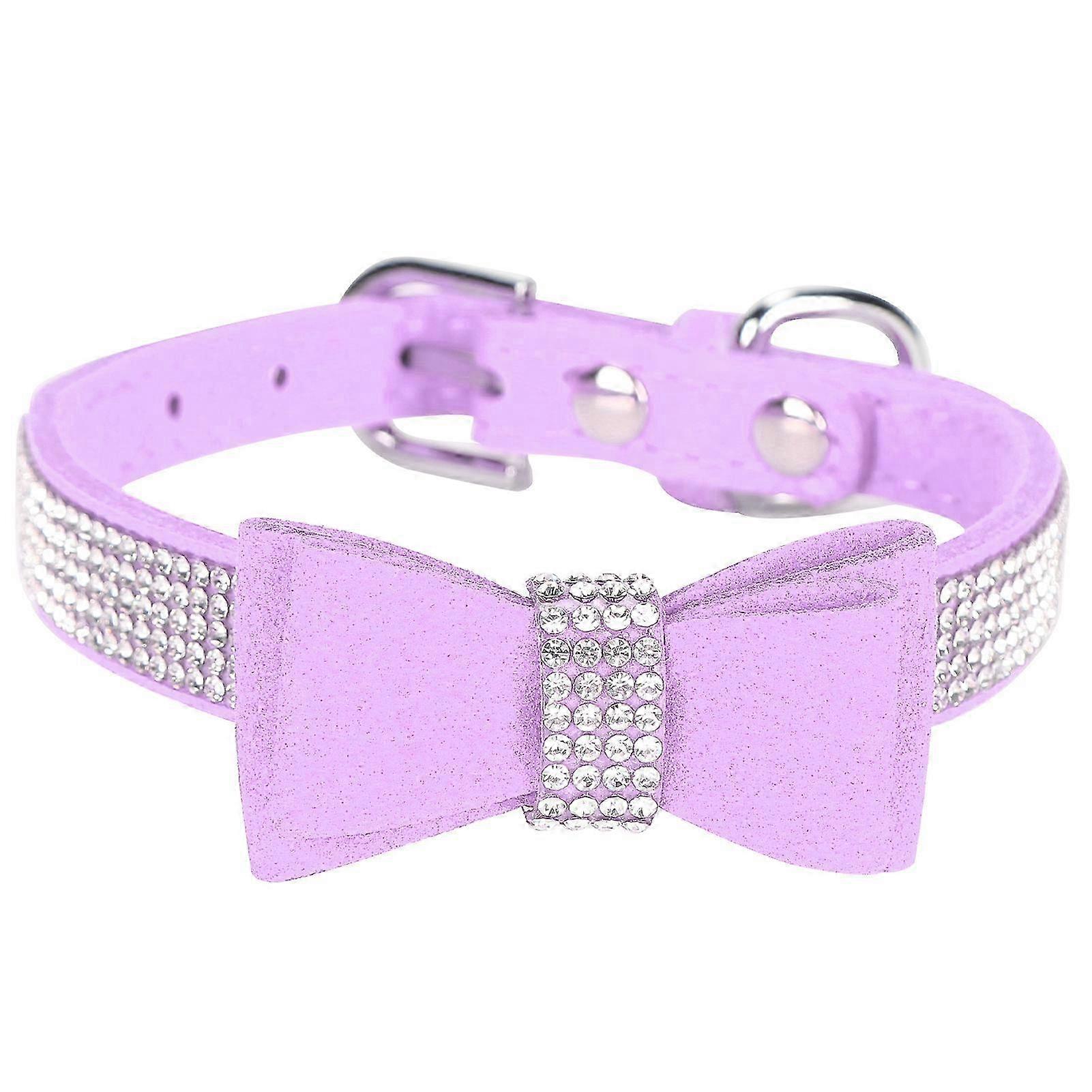 Suede Microfiber Double Bowknot Crystal Sparkle Rhinestone Cat Collar for Pets