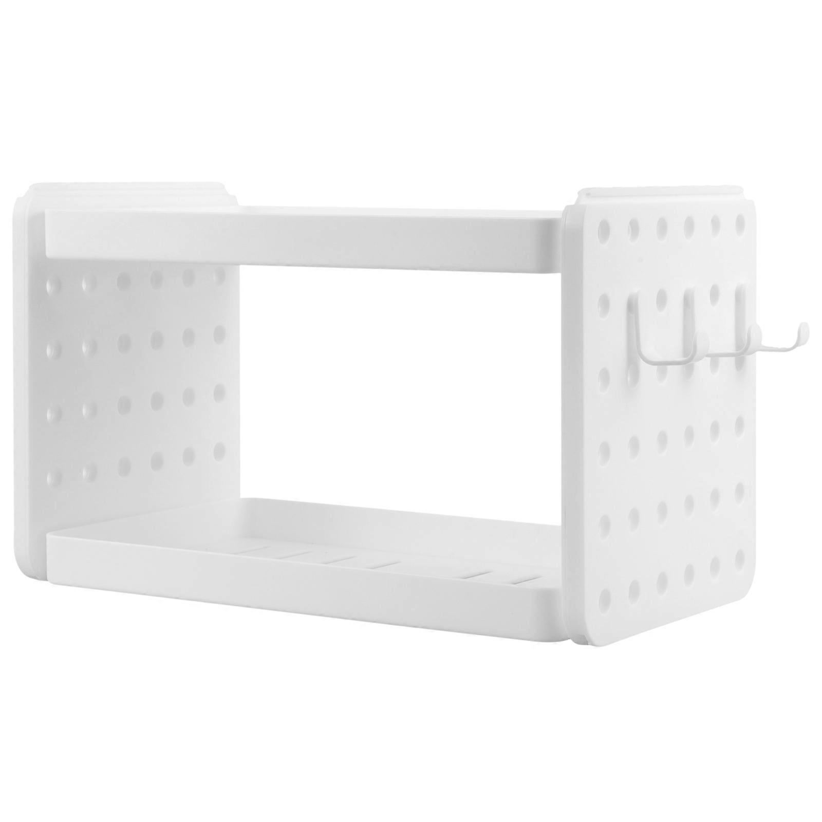 Space Saving Double Layer Makeup Organizer Rack with Hooks – Lightweight, Stable Storage Stand for Countertop Cosmetics and Skincare Products